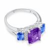 Thumbnail Image 3 of Simulated Alexandrite and Tanzanite Three Stone Ring with Lab-Created White Sapphire Accents