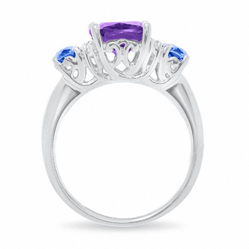 Main Image 4 of Simulated Alexandrite and Tanzanite Three Stone Ring with Lab-Created White Sapphire Accents