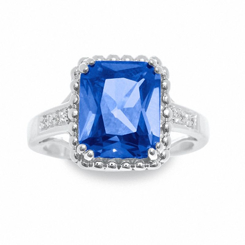 Main Image 1 of Simulated Tanzanite Ring in Sterling Silver with Diamond Accents
