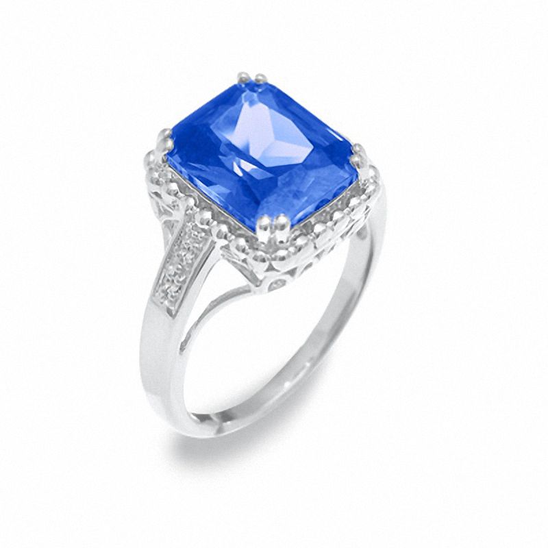 Main Image 2 of Simulated Tanzanite Ring in Sterling Silver with Diamond Accents