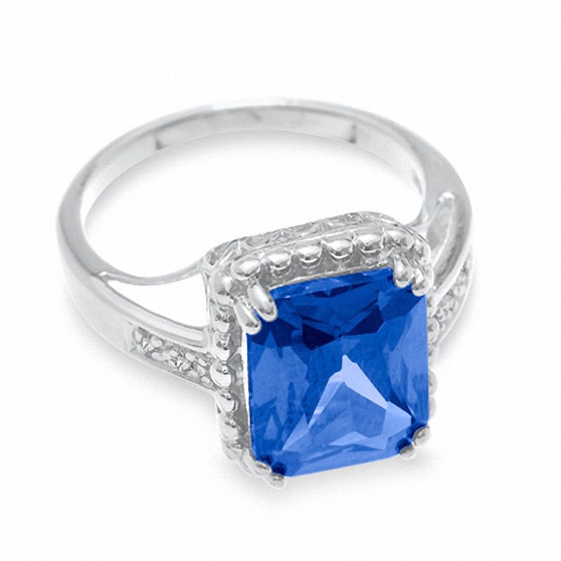Main Image 3 of Simulated Tanzanite Ring in Sterling Silver with Diamond Accents