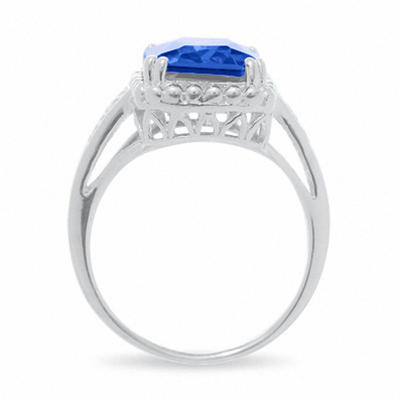 Main Image 4 of Simulated Tanzanite Ring in Sterling Silver with Diamond Accents