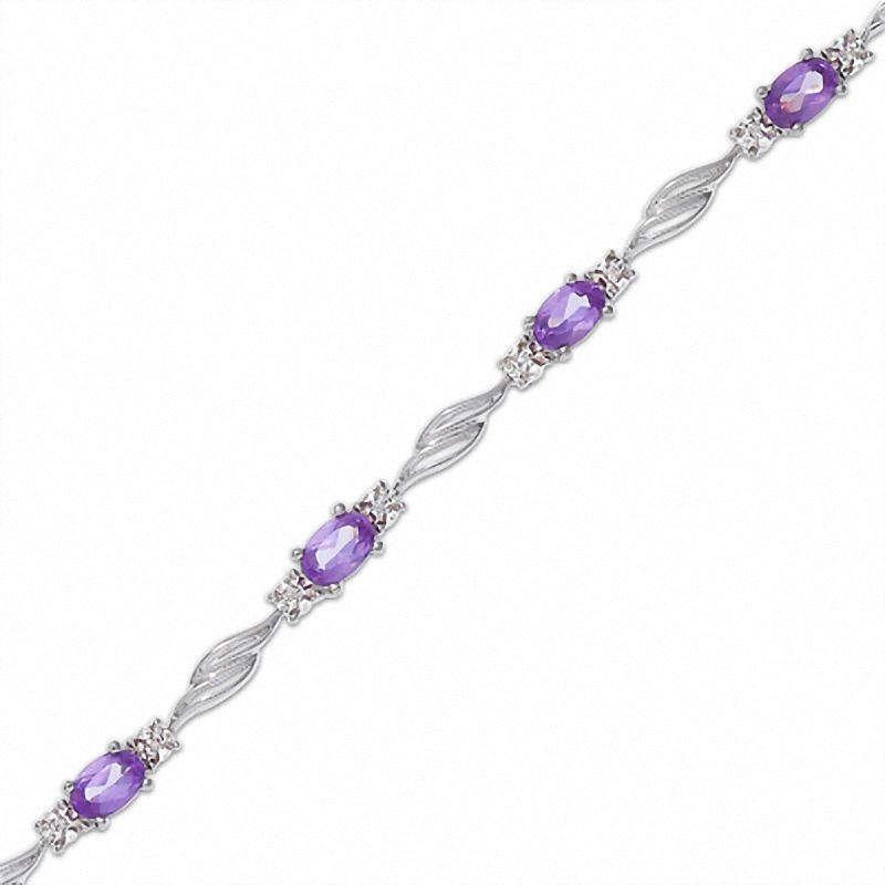 Main Image 1 of Simulated Alexandrite and Diamond Bracelet in Sterling Silver