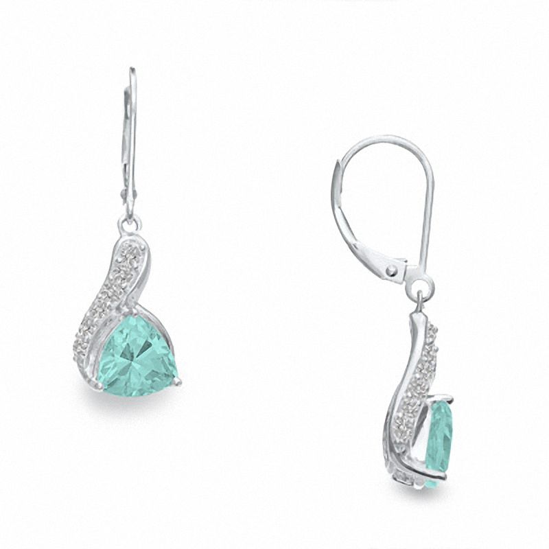 Main Image 1 of Simulated Aquamarine Earrings in Sterling Silver with Lab-Created White Sapphire Accents