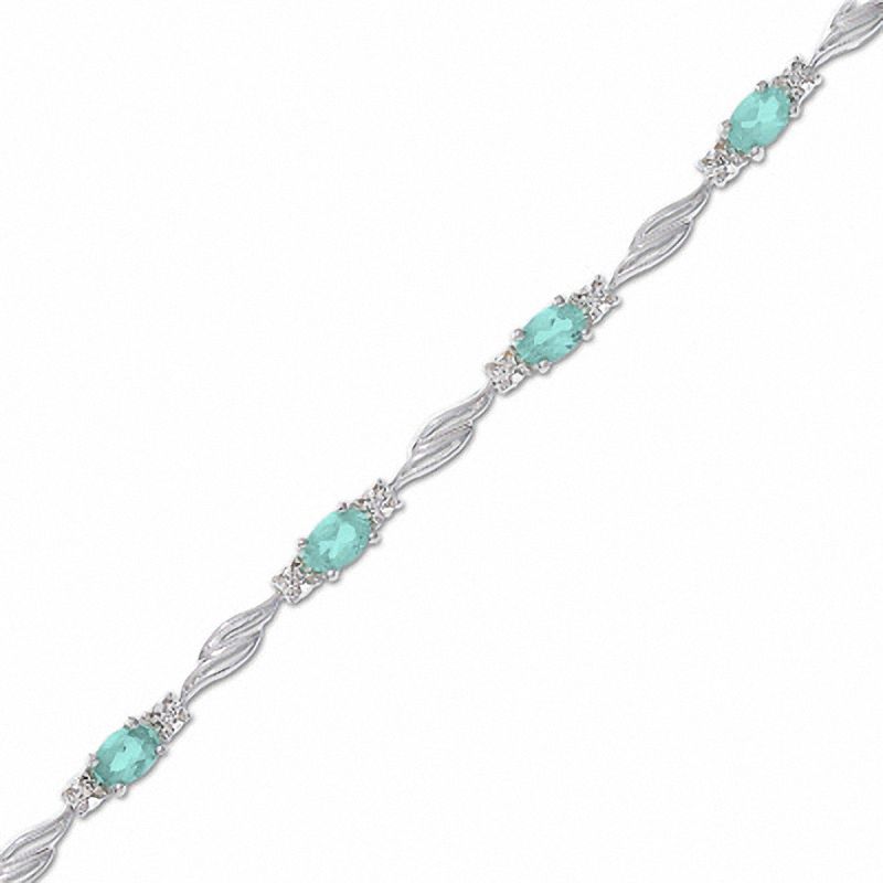 Main Image 1 of Simulated Aquamarine Bracelet in Sterling Silver with Diamond Accents