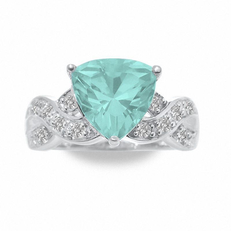 Main Image 1 of Simulated Aquamarine Ring in Sterling Silver with Lab-Created White Sapphire Accents