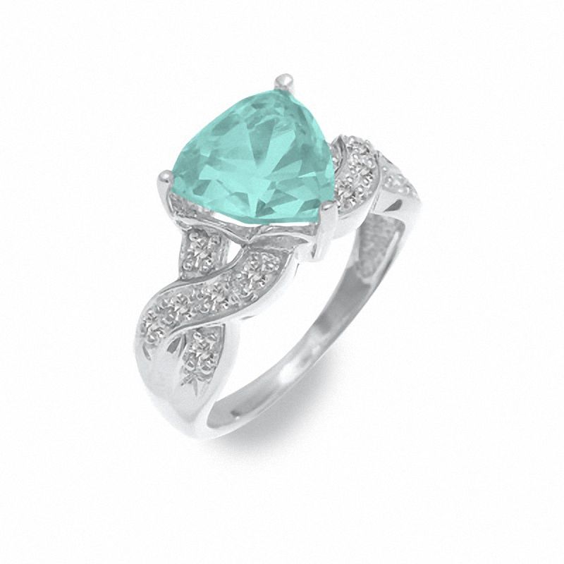 Main Image 2 of Simulated Aquamarine Ring in Sterling Silver with Lab-Created White Sapphire Accents