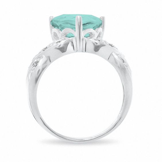 Simulated Aquamarine Ring in Sterling Silver with Lab-Created White Sapphire Accents