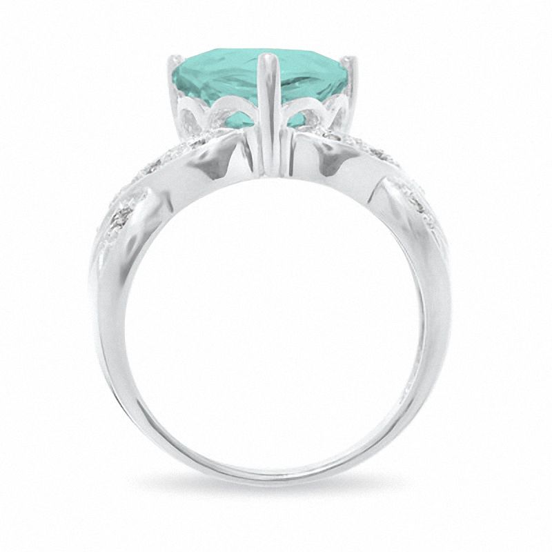 Main Image 4 of Simulated Aquamarine Ring in Sterling Silver with Lab-Created White Sapphire Accents