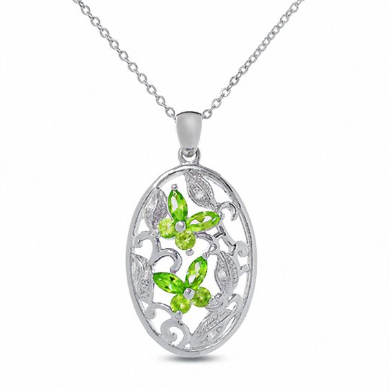 Peridot Butterfly Pendant in Sterling Silver with Diamond Accents