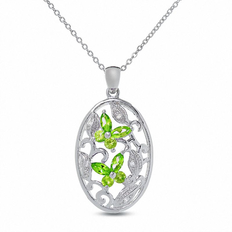 Main Image 1 of Peridot Butterfly Pendant in Sterling Silver with Diamond Accents