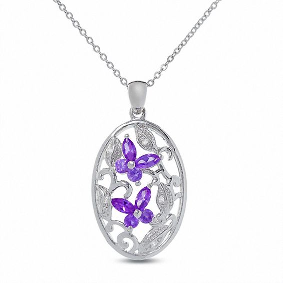 Amethyst Butterfly Pendant in Sterling Silver with Diamond Accents