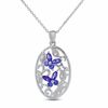 Thumbnail Image 0 of Simulated Alexandrite Butterfly Pendant in Sterling Silver with Diamond Accents