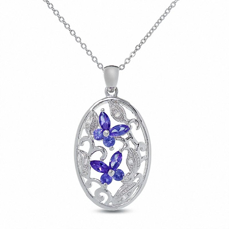 Simulated Alexandrite Butterfly Pendant in Sterling Silver with Diamond Accents
