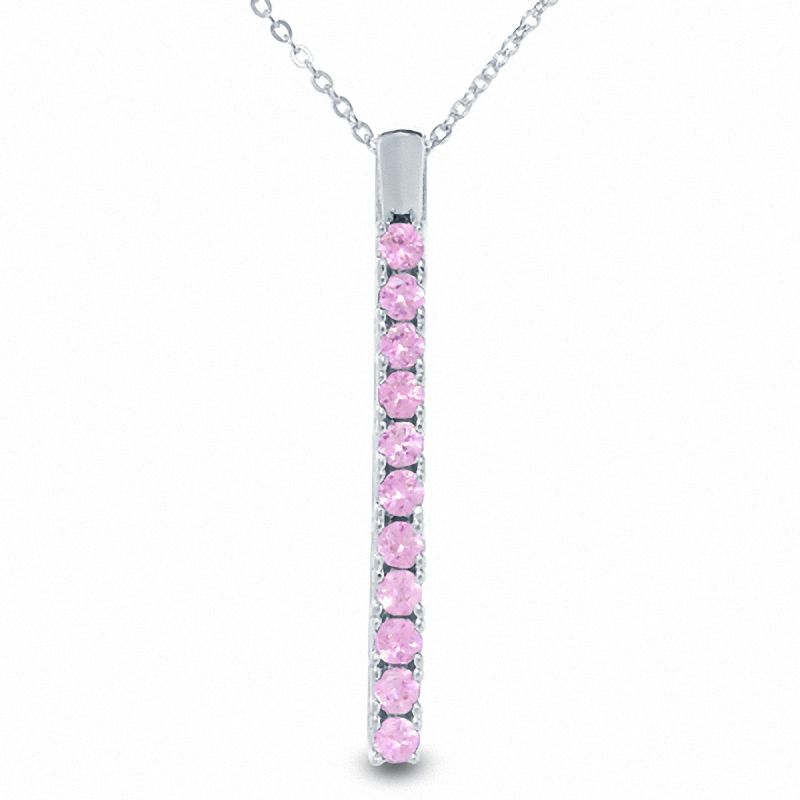 Main Image 1 of Lab-Created Pink Sapphire Drop Pendant in Sterling Silver