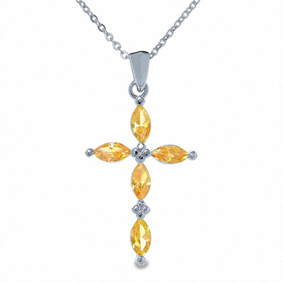 Citrine Cross Pendant in Sterling Silver