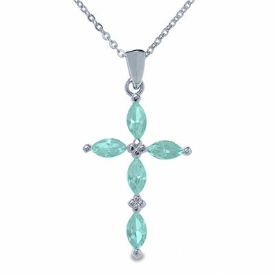 Simulated Aquamarine Cross Pendant in 