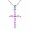 Thumbnail Image 0 of Lab-Created Pink Sapphire Cross Pendant in Sterling Silver