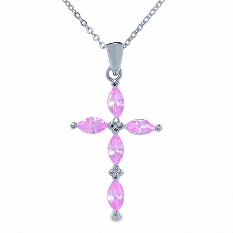 Lab-Created Pink Sapphire Cross Pendant in Sterling Silver