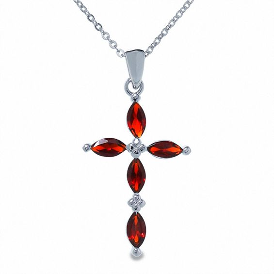Garnet Cross Pendant in Sterling Silver