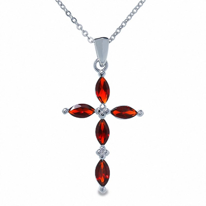 Main Image 1 of Garnet Cross Pendant in Sterling Silver