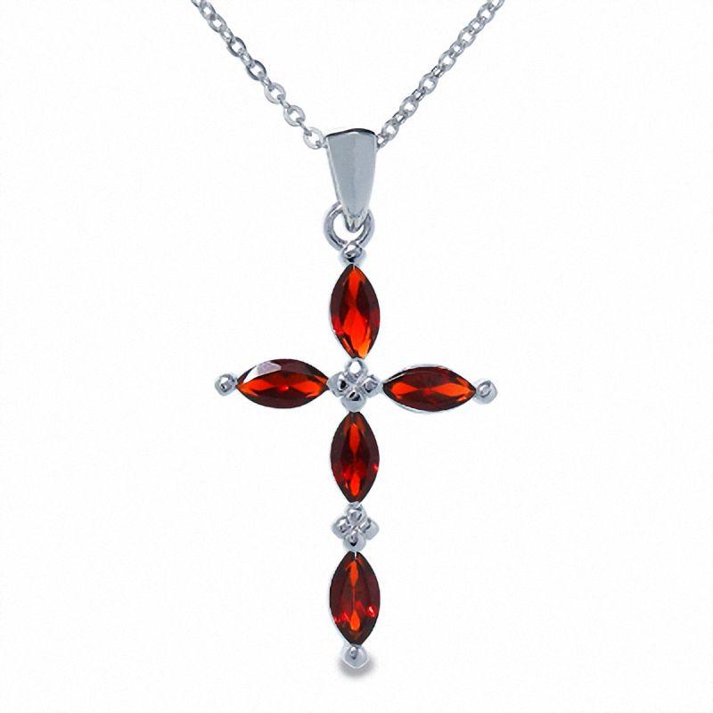 Garnet Cross Pendant in Sterling Silver