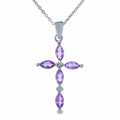 Amethyst Cross Pendant in Sterling 