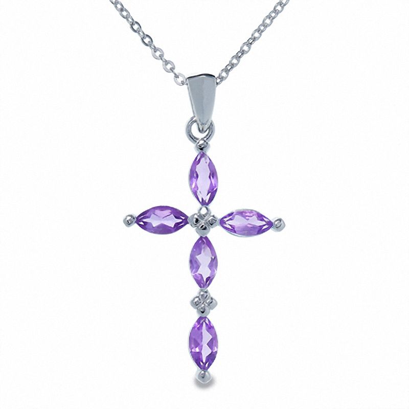 Main Image 1 of Amethyst Cross Pendant in Sterling Silver