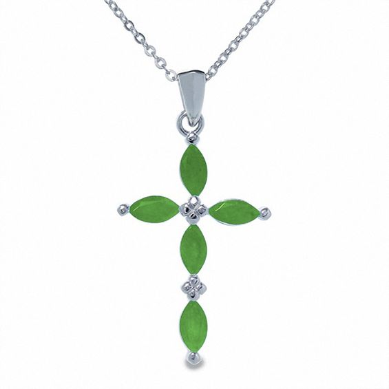 Emerald Cross Pendant in Sterling Silver