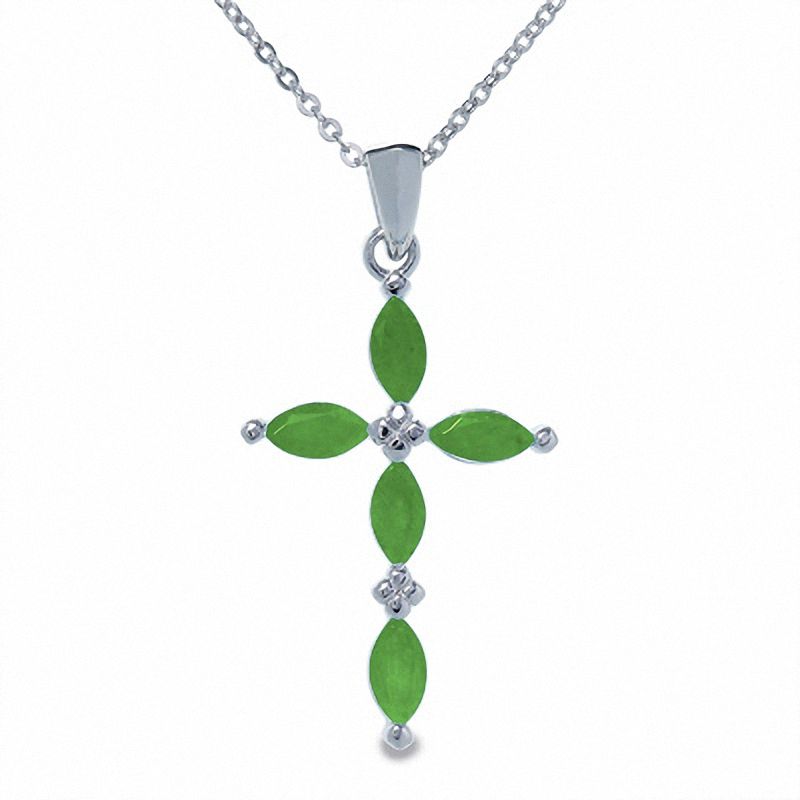 Main Image 1 of Emerald Cross Pendant in Sterling Silver