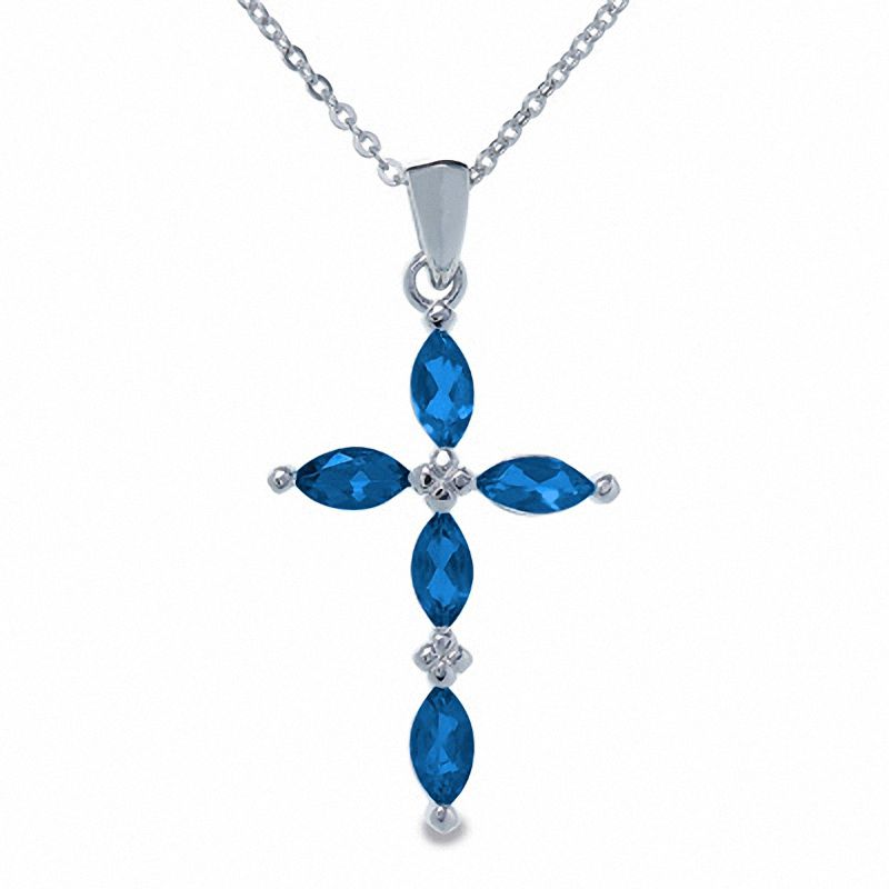 Lab-Created Blue Sapphire Cross Pendant in Sterling Silver
