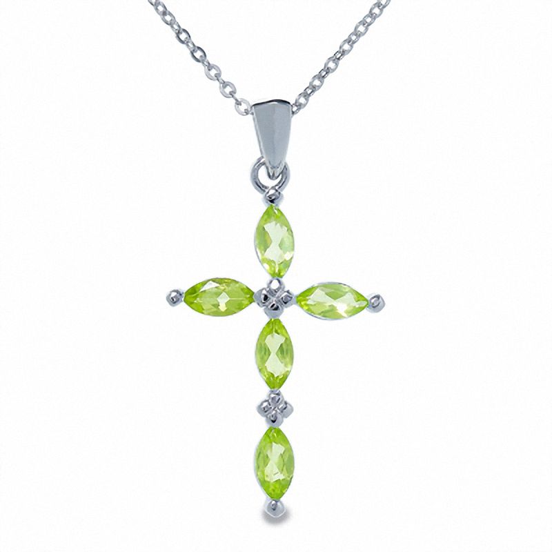 Peridot Cross Pendant in Sterling Silver