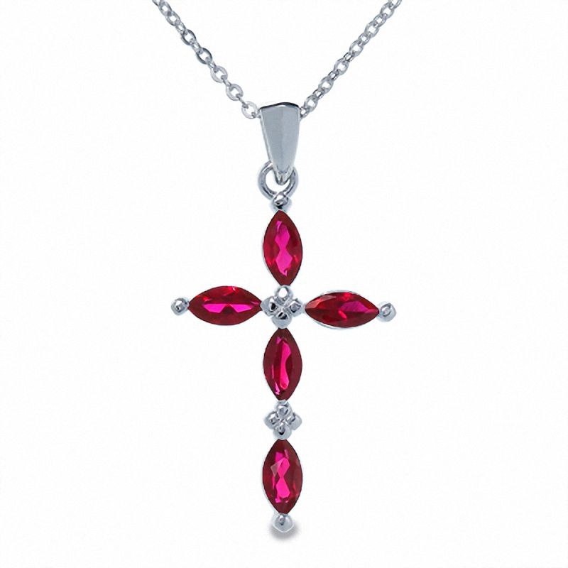 Main Image 1 of Lab-Created Ruby Cross Pendant in Sterling Silver