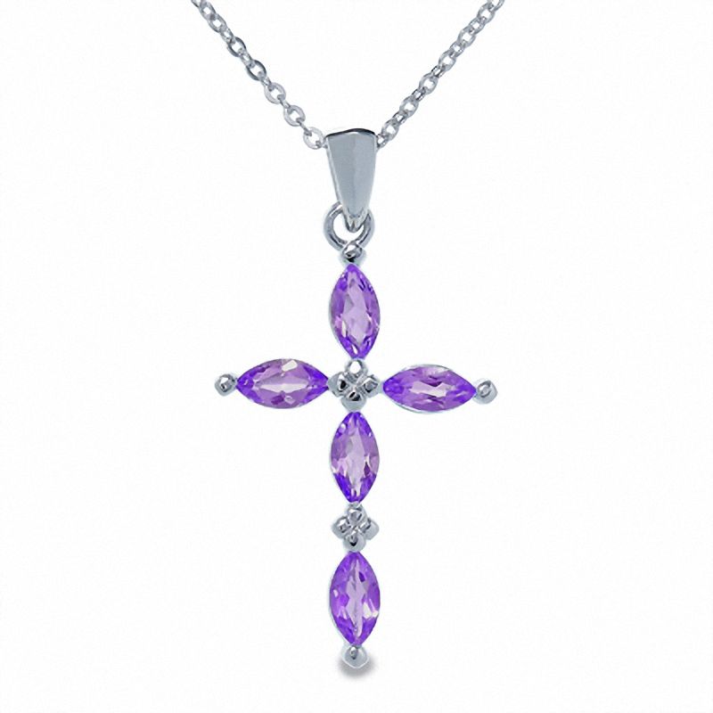Simulated Alexandrite Cross Pendant in Sterling Silver