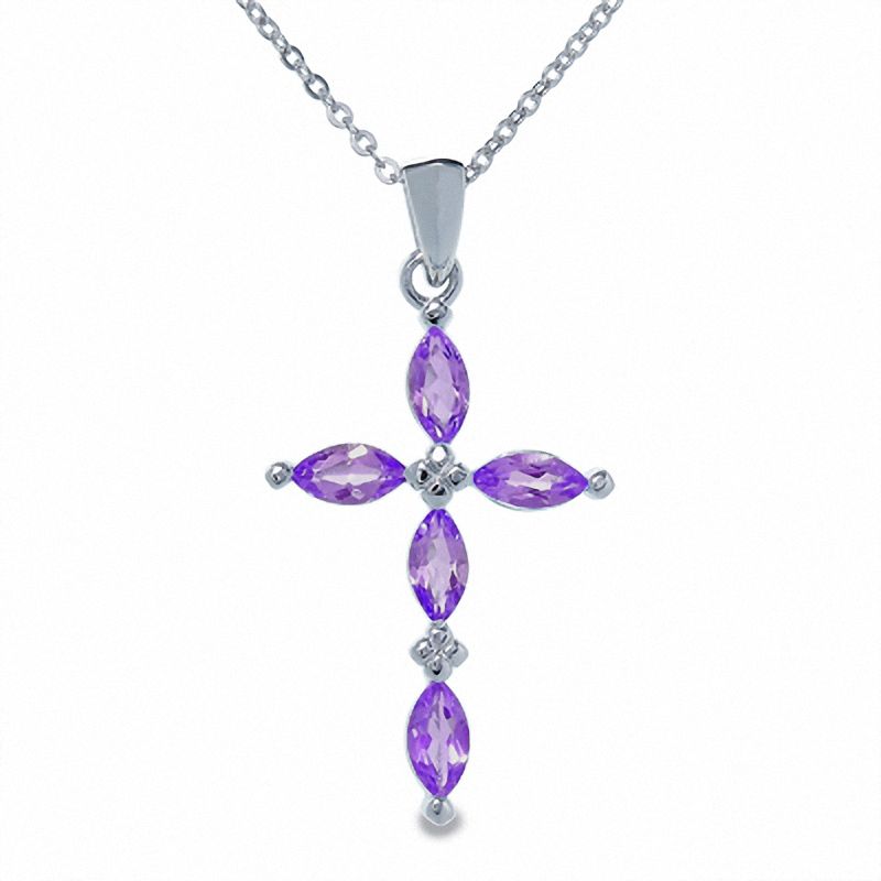 Main Image 1 of Simulated Alexandrite Cross Pendant in Sterling Silver
