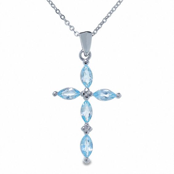 Blue Topaz Cross Pendant in Sterling Silver