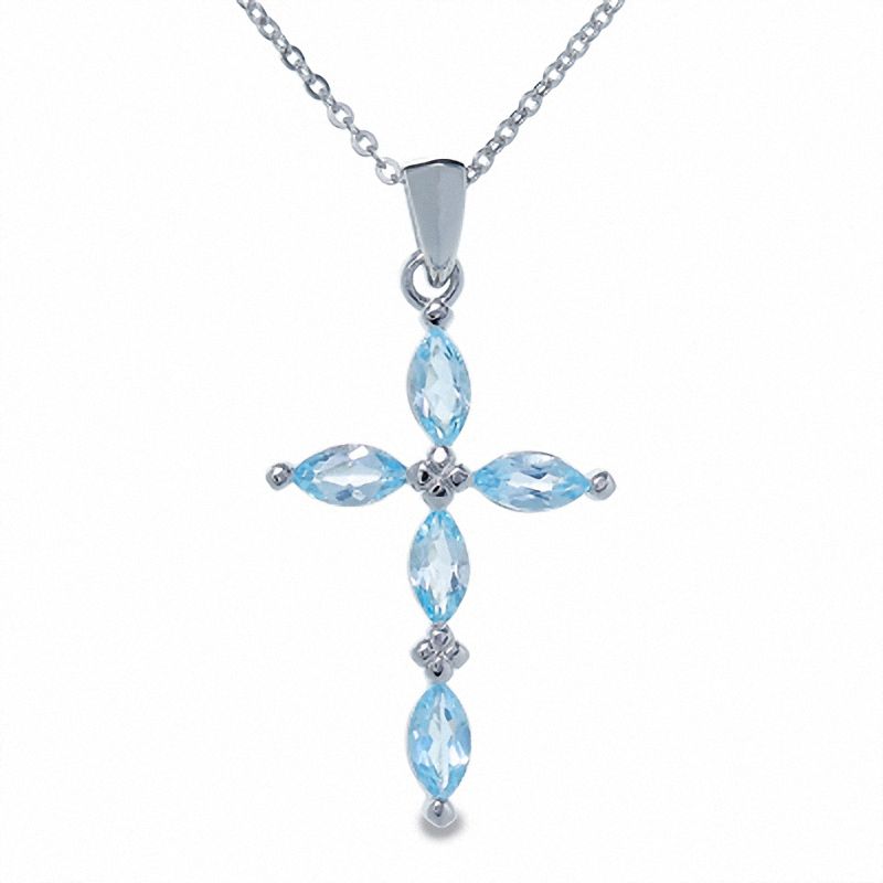 Main Image 1 of Blue Topaz Cross Pendant in Sterling Silver