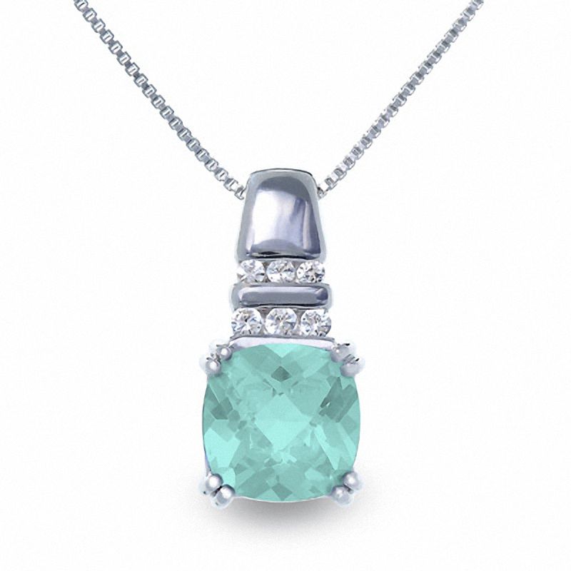 Main Image 1 of Simulated Aquamarine Pendant in Sterling Silver with Lab-Created White Sapphire Accents