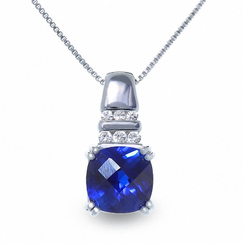 Main Image 1 of Lab-Created Blue and White Sapphire Pendant in Sterling Silver