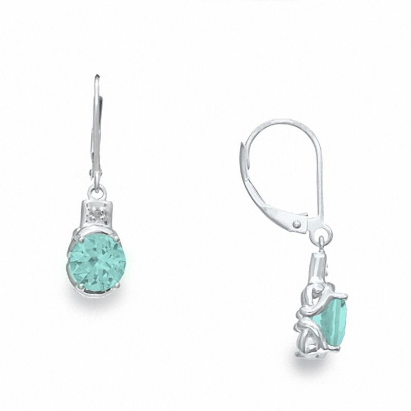 Simulated Aquamarine Earrings in Sterling Silver with Lab-Created White Sapphire Accents