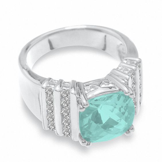 Simulated Aquamarine Ring in Sterling Silver with Lab-Created White Sapphire Accents