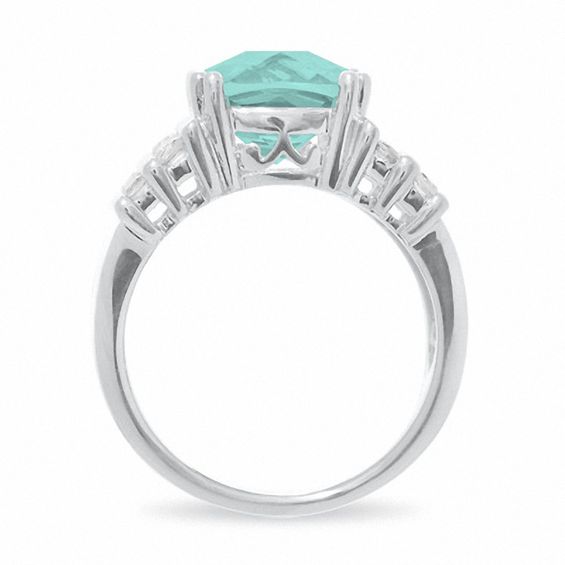 Simulated Aquamarine Ring in Sterling Silver with Lab-Created White Sapphire Accents