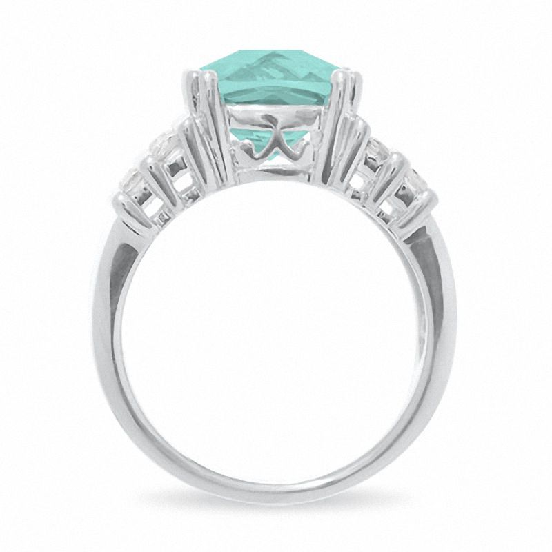 Main Image 4 of Simulated Aquamarine Ring in Sterling Silver with Lab-Created White Sapphire Accents