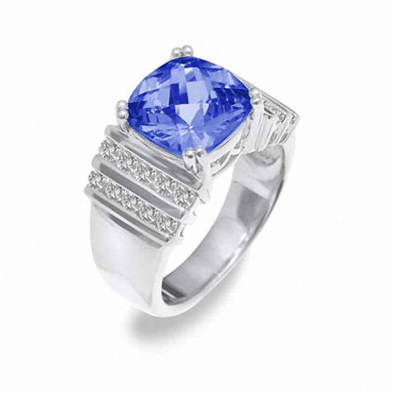 Main Image 2 of Lab-Created Blue Sapphire Ring in Sterling Silver with White Sapphire Accents