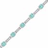 Thumbnail Image 1 of Simulated Aquamarine and Simulated White Sapphire Station Bracelet in Sterling Silver