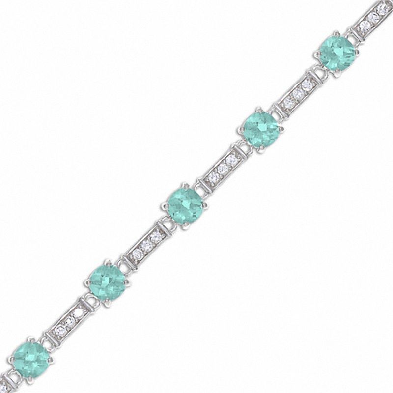 Main Image 1 of Simulated Aquamarine and Simulated White Sapphire Station Bracelet in Sterling Silver