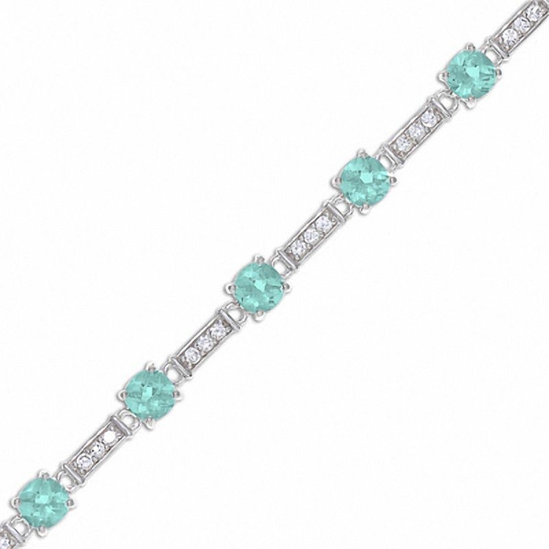 Simulated Aquamarine and Simulated White Sapphire Station Bracelet in Sterling Silver