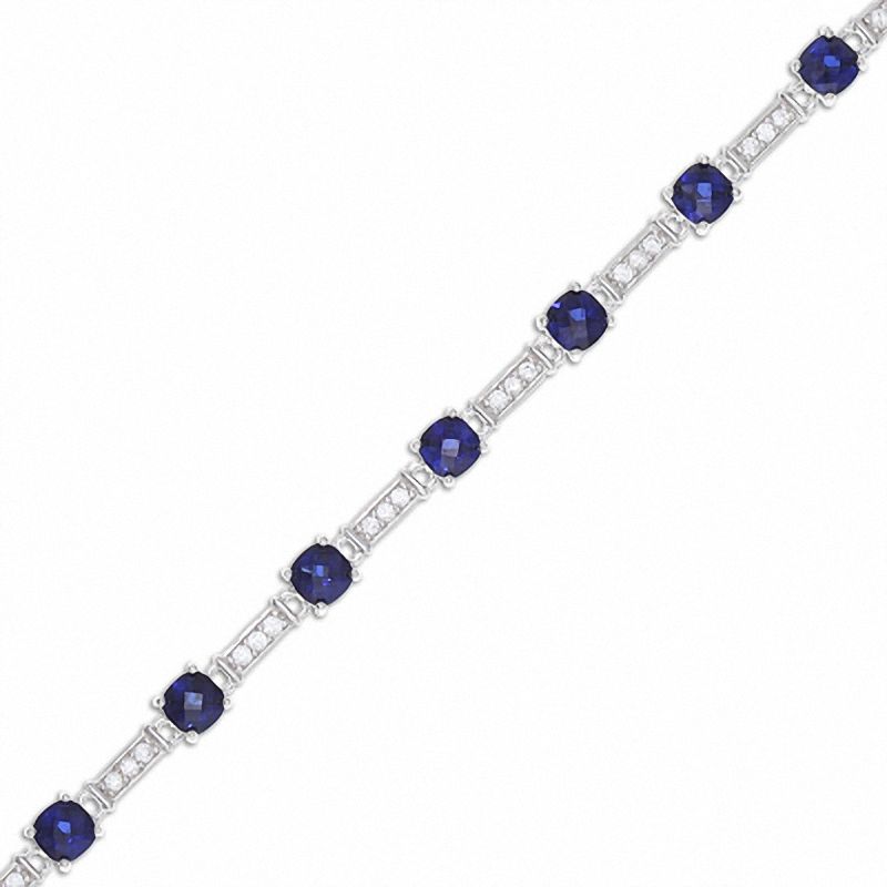 Main Image 1 of Lab-Created Blue and White Sapphire Station Bracelet in Sterling Silver