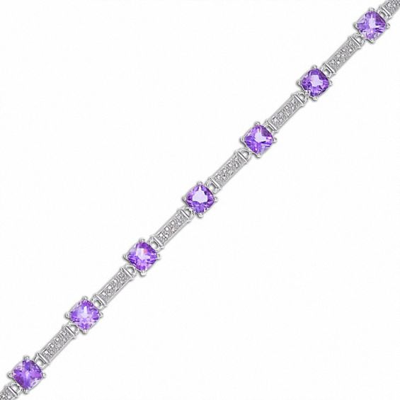 Amethyst and Diamond Station Bracelet in Sterling Silver
