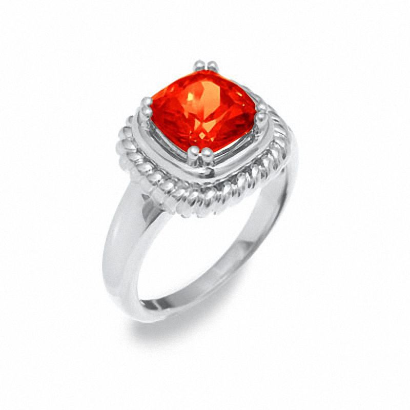 Main Image 2 of Lab-Created Padparadscha Blue Sapphire Ring in Sterling Silver